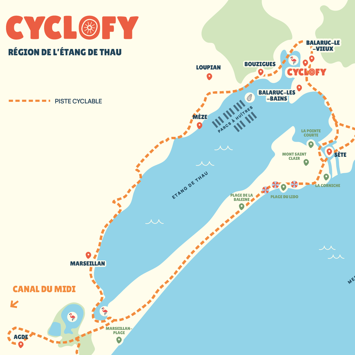 Le tour de l'étang de Thau,
56 km de pur bonheur.
